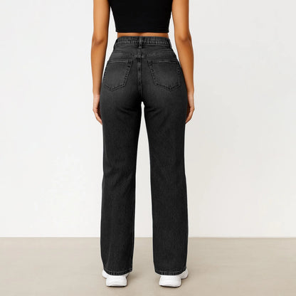 Soft Light Blue Wide Leg Jeans High Waist With Front Pockets Stretch