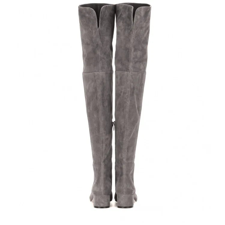 Women's stretch over-the-knee boots with block heel and side zip