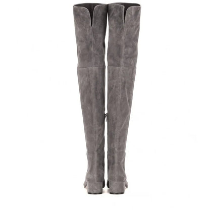 Women's stretch over-the-knee boots with block heel and side zip