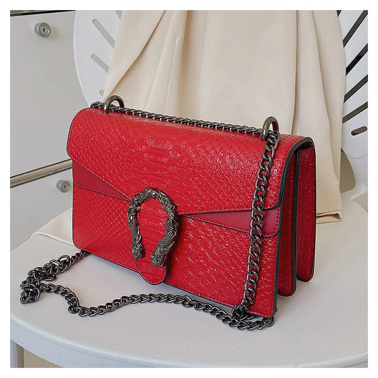 Retro Crossbody Bag with Snake Pattern Square Silhouette for Women