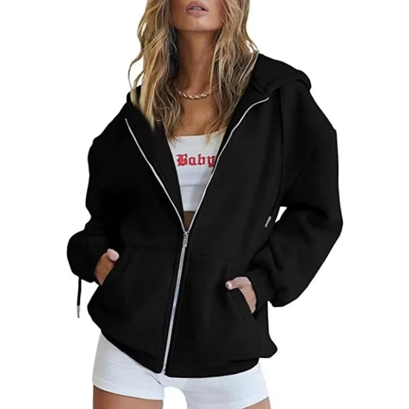 Women's Hoodie With Zip Front Long Sleeves for casual wear