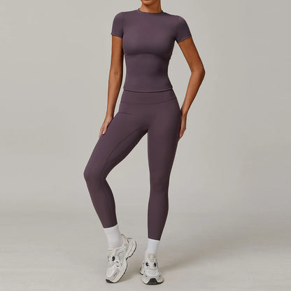 Women Yoga Set 2PCS Workout Set Sportswear Gym Clothing Fitness Long Sleeve High Waist Leggings Cycling Shorts WORKOUT REVOLUTION