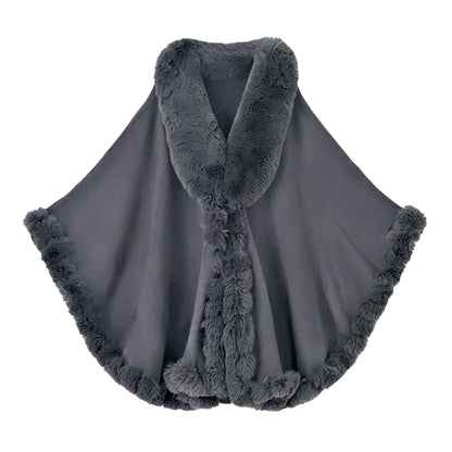 Women Faux Fur Neck Winter Poncho Overcoat Cape Thick White Black Warm Shawl Cloak Big Pendulum Cardigan Loose Coat