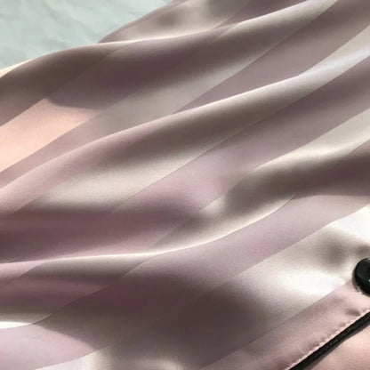 Soft Lounge Set Satin Striped with Button Up Shirt and Pants for Women