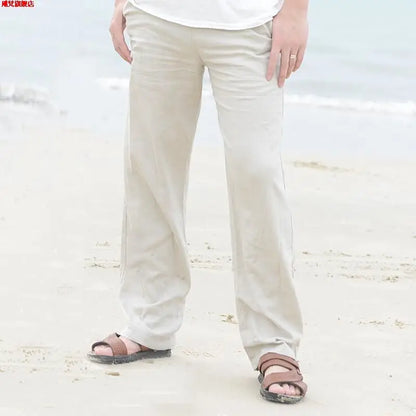 Men's Linen Pants With Wide Leg And Loose Fit With Drawstring Waist For Lightweight Breathable Comfort