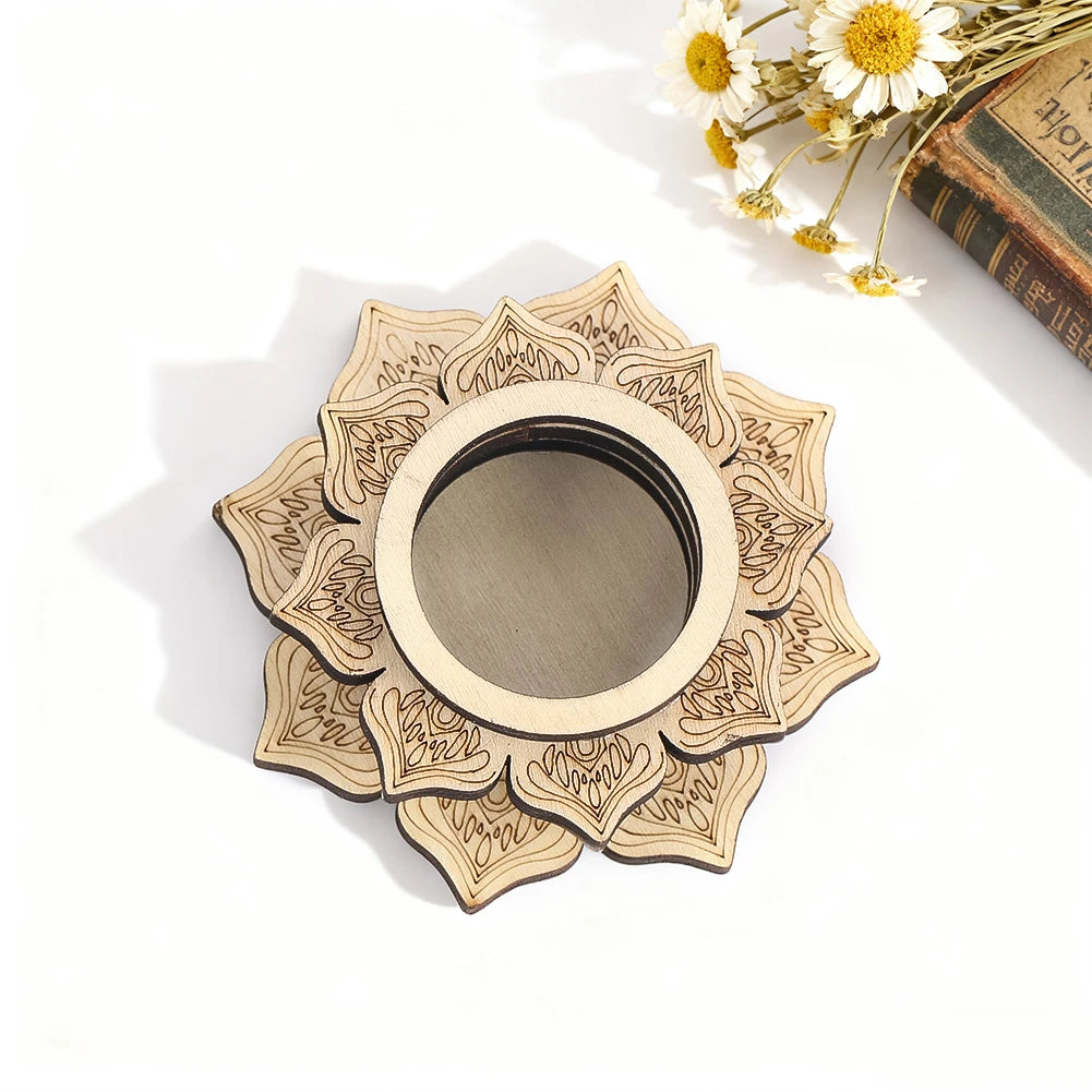Wooden Lotus Zen Candle Holder and Aroma Diffuser Base with Crystal Display