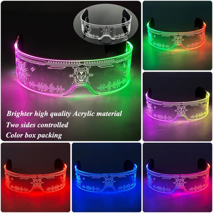 LED festival glasses glowing cyberpunk visor with crystal bead illumination