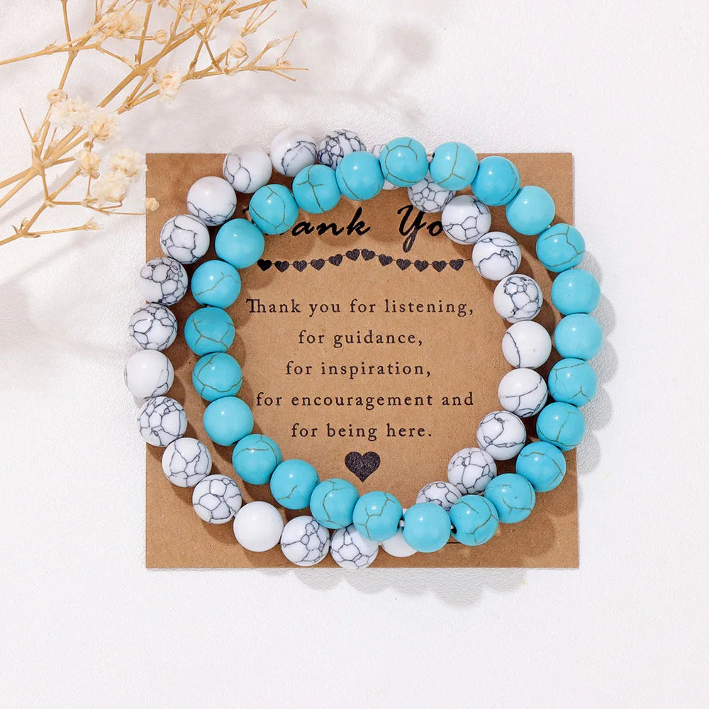Beachwear Style Bracelet Set for Couples with Natural Amethyst Cat Eye Beads and Gift Card