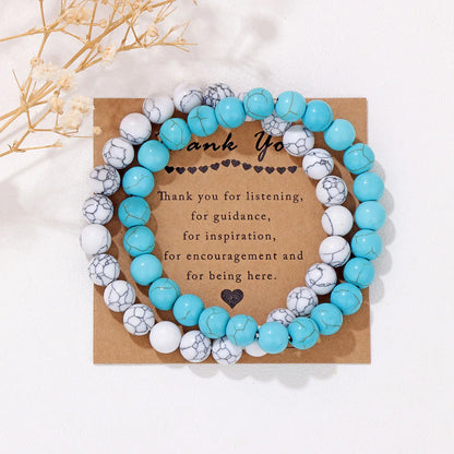 Beachwear Style Bracelet Set for Couples with Natural Amethyst Cat Eye Beads and Gift Card
