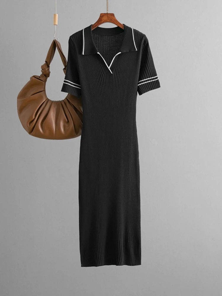 Polo-Neck Dress Knee-Length Office to Casual Wear Breathable