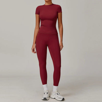 Women Yoga Set 2PCS Workout Set Sportswear Gym Clothing Fitness Long Sleeve High Waist Leggings Cycling Shorts WORKOUT REVOLUTION