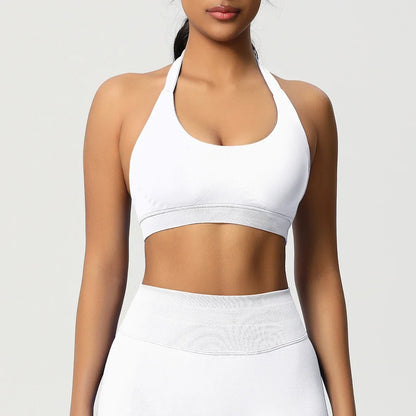 Women’s Seamless Halter Backless Push-Up Sports Bra Cotton-Poly For Gym Running