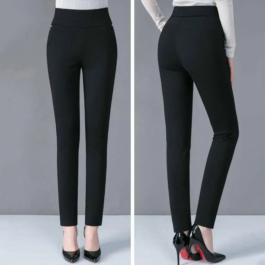 High-Waist Pencil Pants With Pockets Stretch Solid Color For Everyday