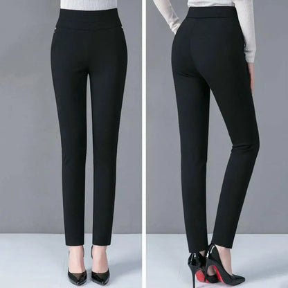 High-Waist Pencil Pants With Pockets Stretch Solid Color For Everyday