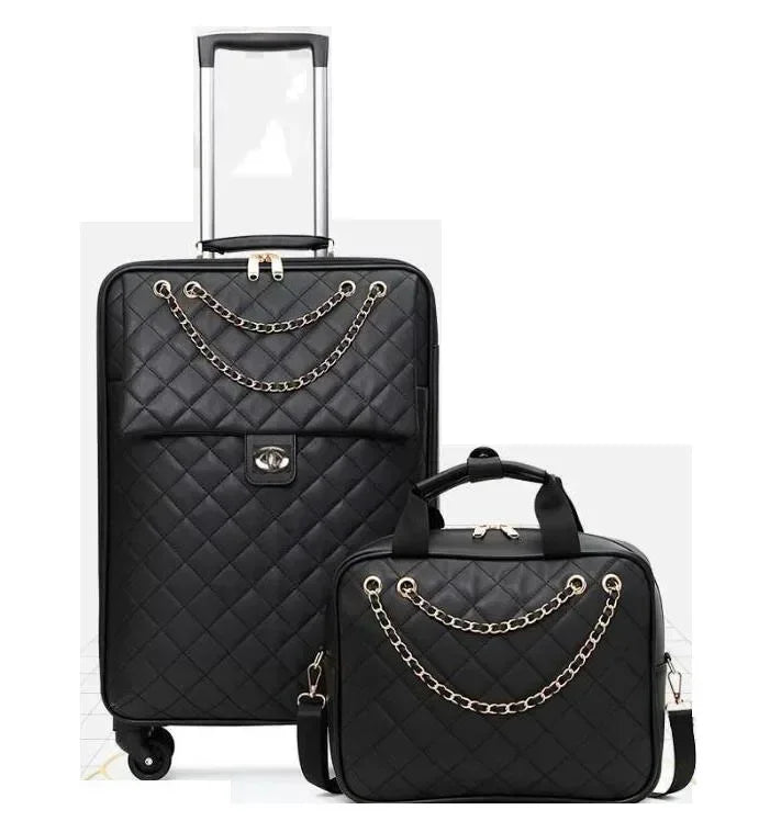 20"24"28" INCH Women Leather Trolley Rolling Luggage Check In Cabin Spinner Suitcase On Wheels