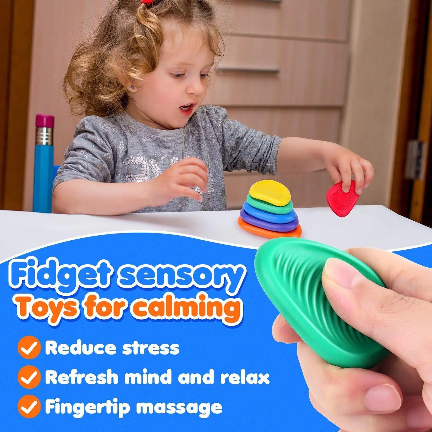 Sensory Silicone Fidget Toy Stone Set Six Pack For Calming Relief