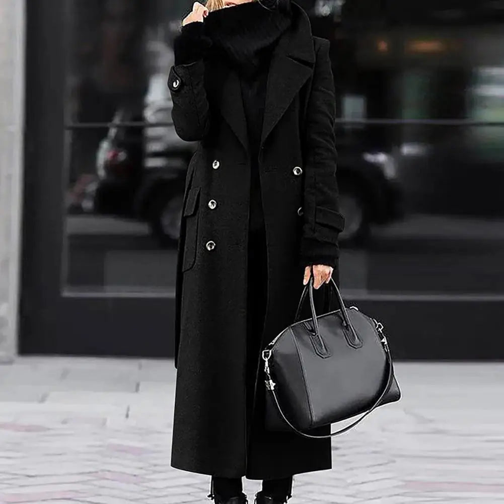Women's double-breasted longline wool-blend overcoat
