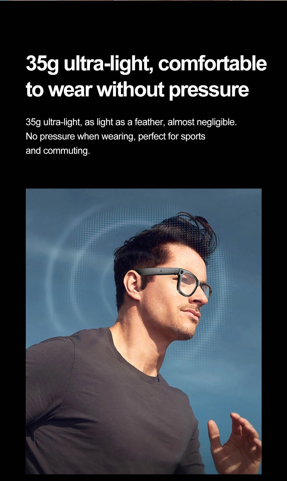 Smart Glasses  Recording Videos AI Photo Recognition Answer Translation 260mAh Large Battery IP65 Waterproof Bluetooth Glasses