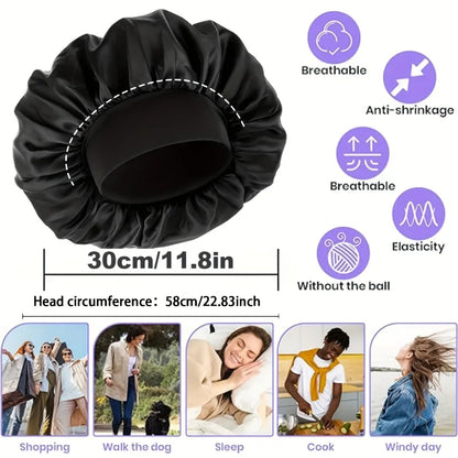 Women Satin Bonnet Wide Band Elastic Sleep Cap Hair Care Head Wrap Beauty Spa Bathing Hat Night Sleeping Cap for Curly Long Hair