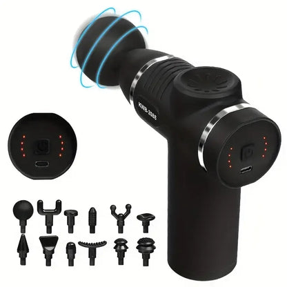Percussion massage gun with 12 interchangeable heads