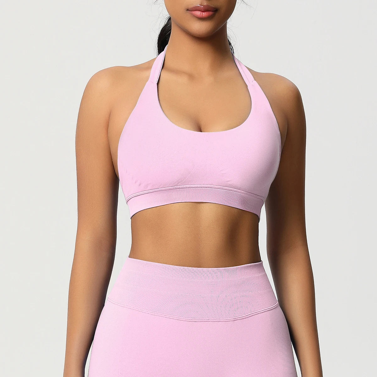 Women’s Seamless Halter Backless Push-Up Sports Bra Cotton-Poly For Gym Running