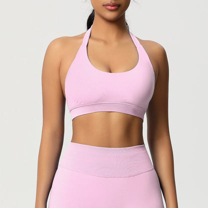 Women’s Seamless Halter Backless Push-Up Sports Bra Cotton-Poly For Gym Running