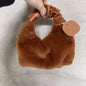 Women Faux Fur Plush Handbags Ruched Handle Small Lady Shoulder Crossbody Bag Casual Half-Moon Hobos Winter Bags for Women