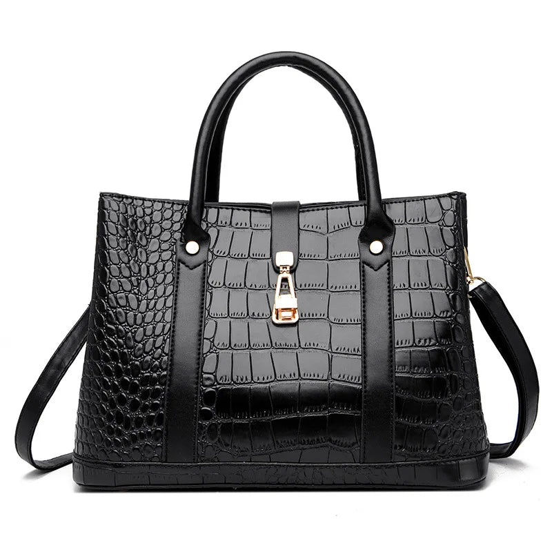 Crocodile-pattern handbag set with shoulder bags