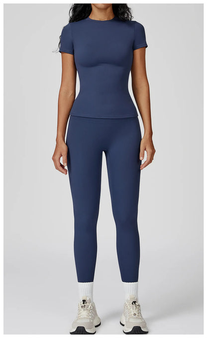 Women Yoga Set 2PCS Workout Set Sportswear Gym Clothing Fitness Long Sleeve High Waist Leggings Cycling Shorts WORKOUT REVOLUTION