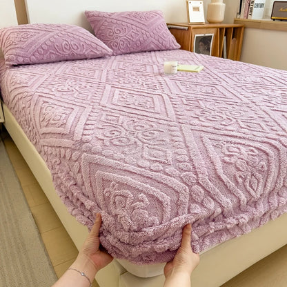 Floral Fitted Sheet with 3D Embroidery and Non Slip Deep Pockets