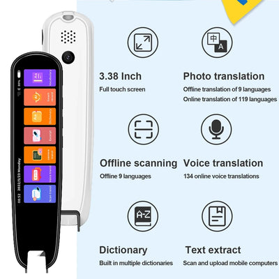 2026 Smart AI Scan Pen – 134 Languages, Voice & Photo Translator, 3.38” Touchscreen, Offline Record & Instant Translation