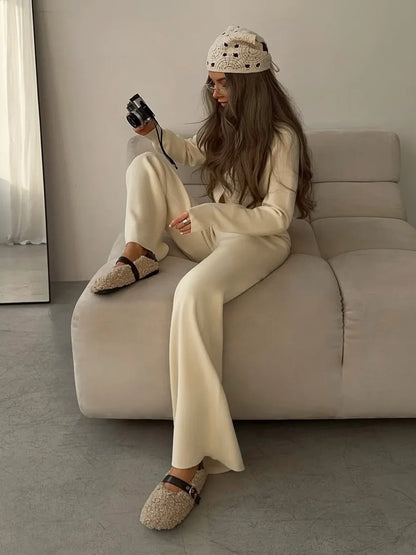 Women’s Knit Cardigan And Pants Set Slim Fit Long Sleeve Winter