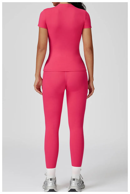 Women Yoga Set 2PCS Workout Set Sportswear Gym Clothing Fitness Long Sleeve High Waist Leggings Cycling Shorts WORKOUT REVOLUTION