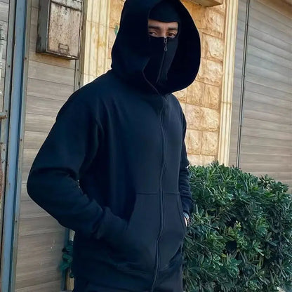 Unisex Hooded Jacket with Double Hood and Zipper Closure in Loose Fit for Spring and Autumn