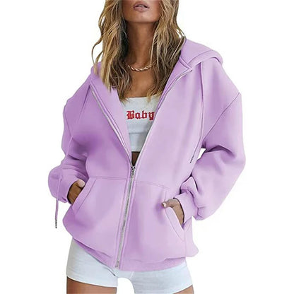 Women's Hoodie With Zip Front Long Sleeves for casual wear