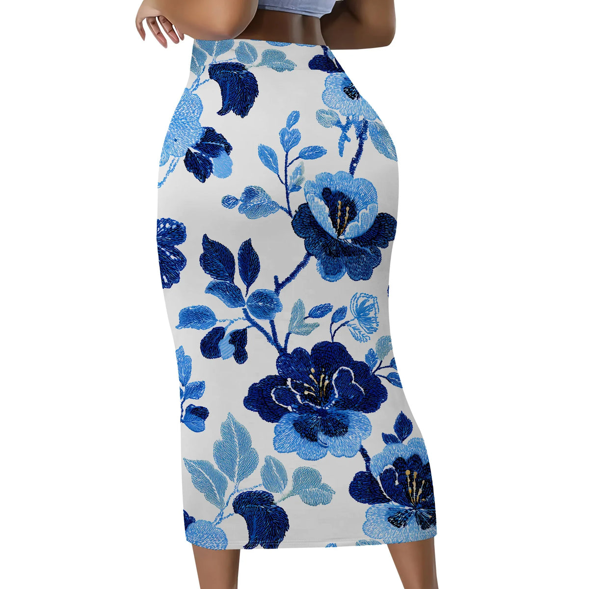 Women's floral print midi skirt with an elastic waist
