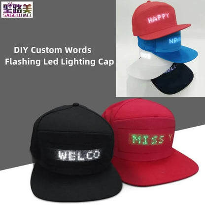 Led Luminous Advertising Hat DIY Custom Words Pixel Lighting Rechargeable Bluetooth APP Control Scrolling Message Flexible Cap