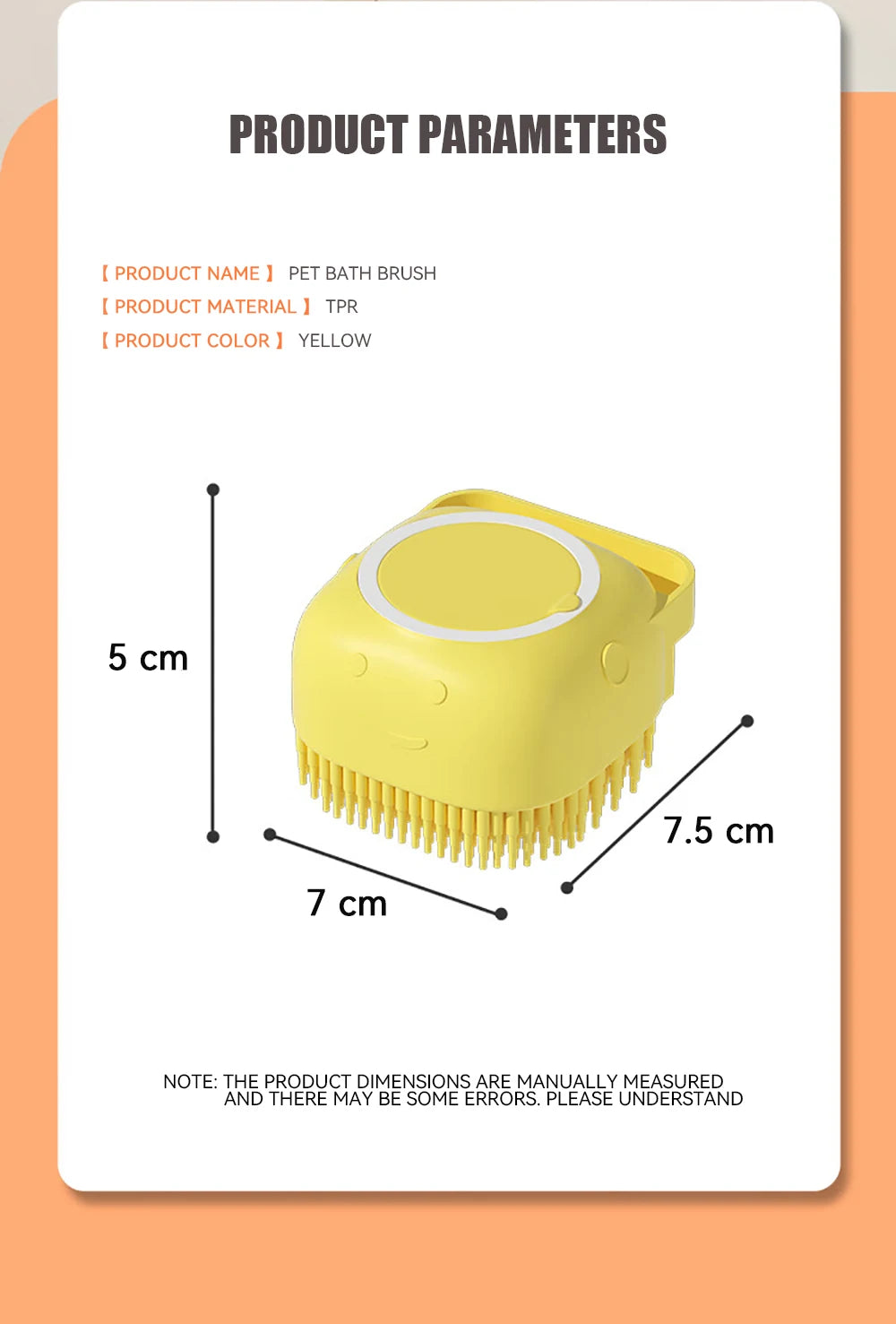 Pet Bath Brush With Soft Silicone Bristles And Dispenser For Dogs And Cats