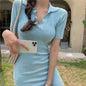 Breathable Dress with V-Neck and Empire Waist Knee Length for Effortless Daytime Style