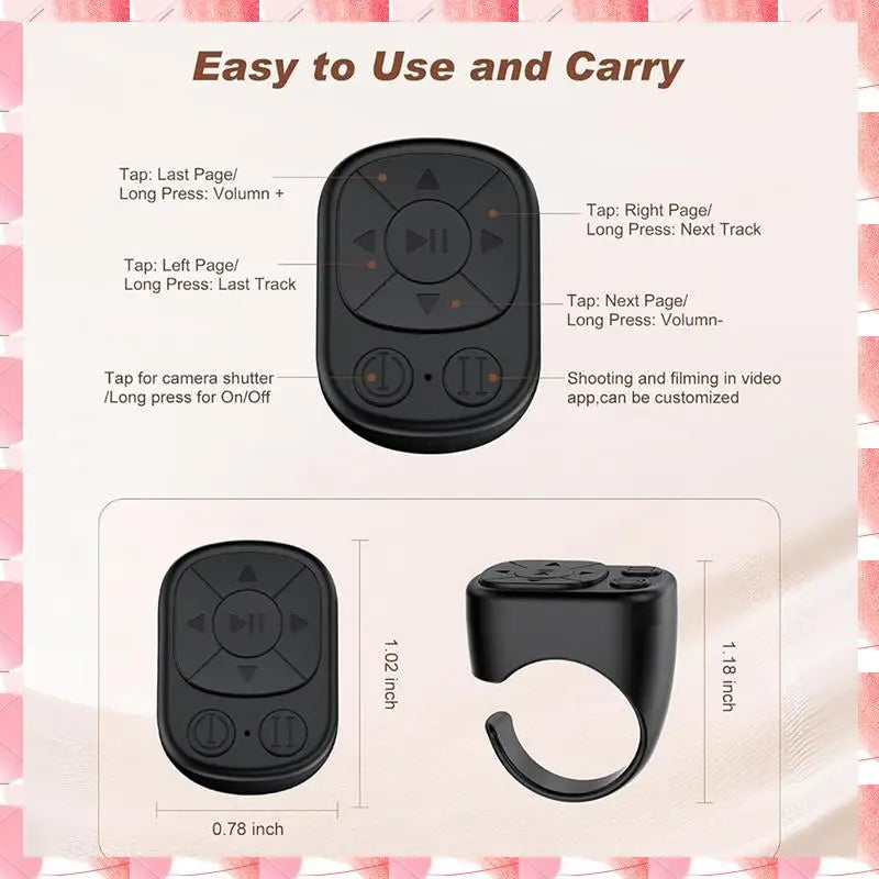Wireless Ring Remote for Short Video Apps with Bluetooth Page Turning and Camera Shutter