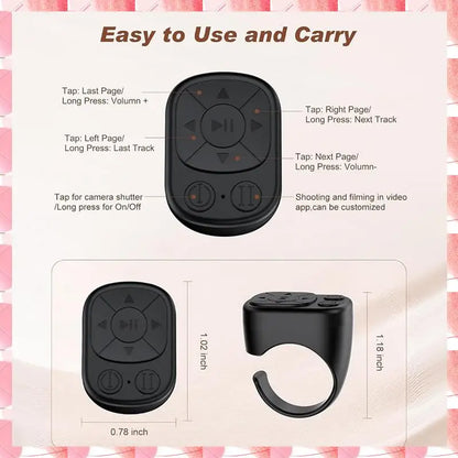 Wireless Ring Remote for Short Video Apps with Bluetooth Page Turning and Camera Shutter