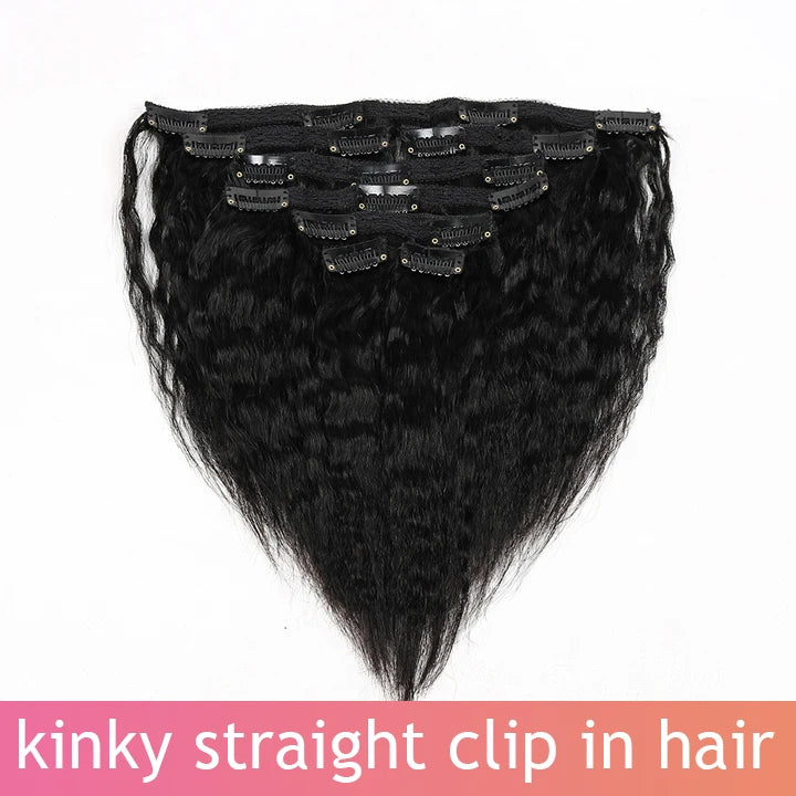 Clip ins Hair Extensions Real Human Hair 26 Inch Kinky Straight Clip ins 8 Pcs Brazilian Remy Hair Extensions for Women Natural