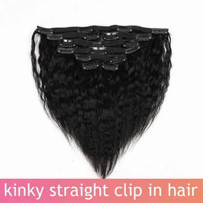 Clip ins Hair Extensions Real Human Hair 26 Inch Kinky Straight Clip ins 8 Pcs Brazilian Remy Hair Extensions for Women Natural