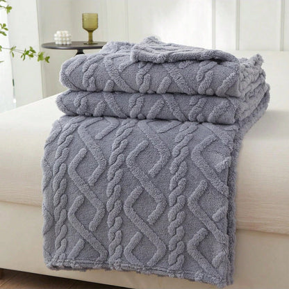 Coral fleece blanket with geometric jacquard pattern