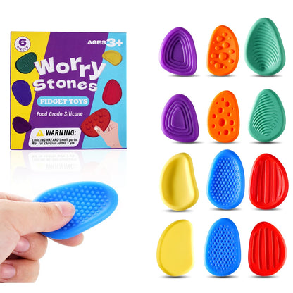 Sensory Silicone Fidget Toy Stone Set Six Pack For Calming Relief