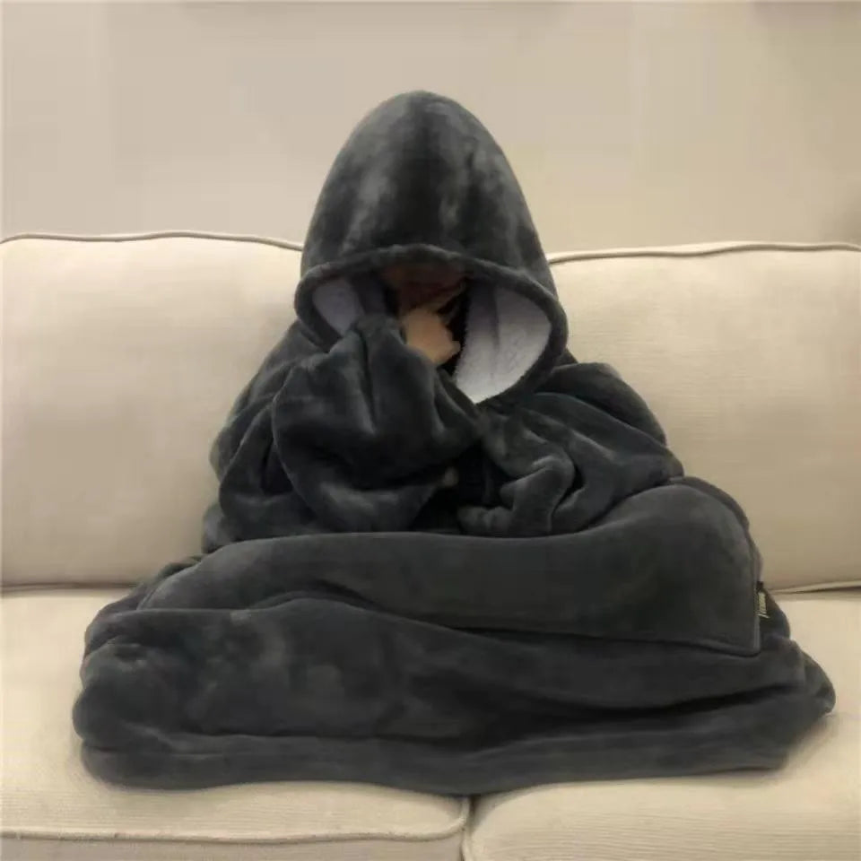 Women's Polyester Hooded Blanket with Kangaroo Pocket and Fleece Texture One Size