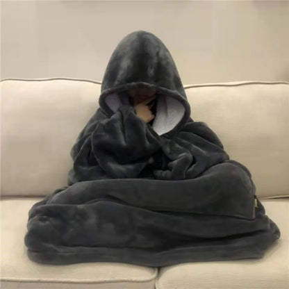 Women's Polyester Hooded Blanket with Kangaroo Pocket and Fleece Texture One Size