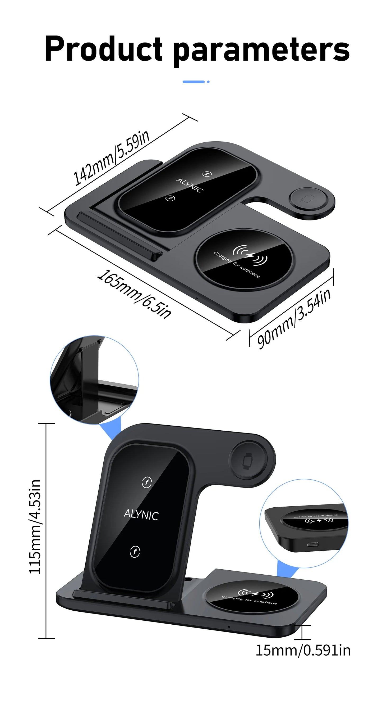 Foldable Wireless Dock for Smartphones and Earbuds 3-in-1