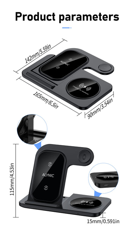 Foldable Wireless Dock for Smartphones and Earbuds 3-in-1