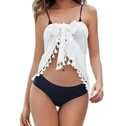 Women's Polyester Wrap Sarong With Tassel Edges And Adjustable Front Tie Short Length Lightweight